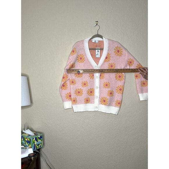 AZ womens size S/M sweater pink/cream daisies cardigan button-up soft oversized - Picture 8 of 9